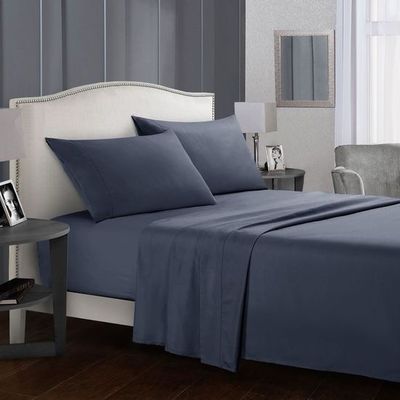 Custom Color Packaging Bed Linen Plain Dyed Home Hotel Bed Flat Fitted Sheet Bedding Set